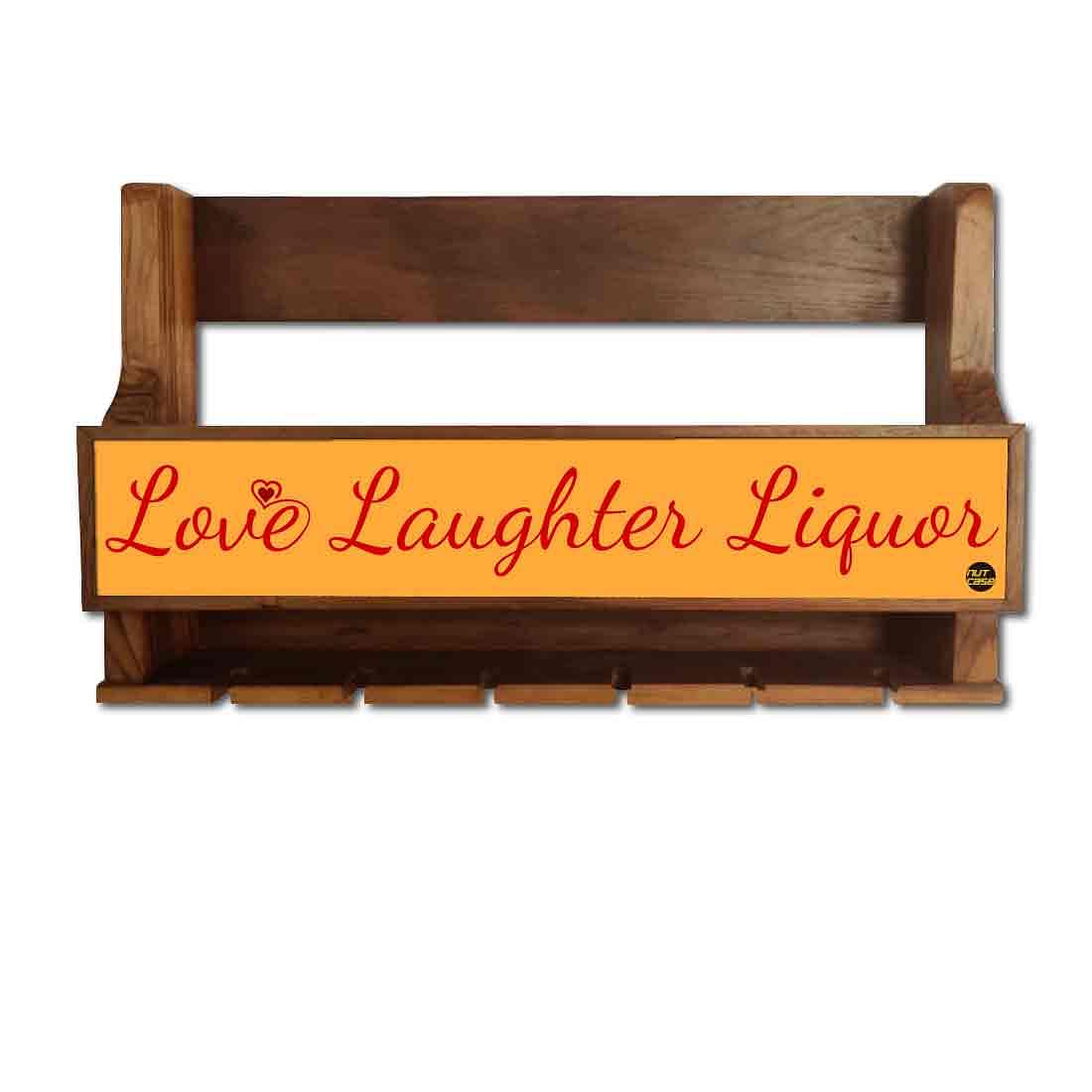 Standing Wine Rack Wall Mounted Mini Bar for 5 Bottles 6 Glasses - Love - Image 2