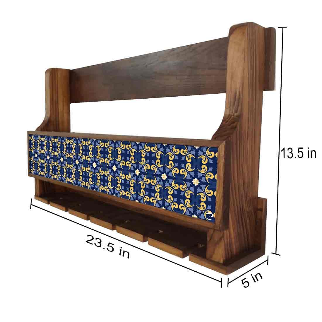 Nutcase Designer Wooden Wine Rack Gloss Holder, Teak Wood Wall Mounted Wine
Cabinet , 5 bottle Hangers for 6 Wine Glasses - - Image 4
