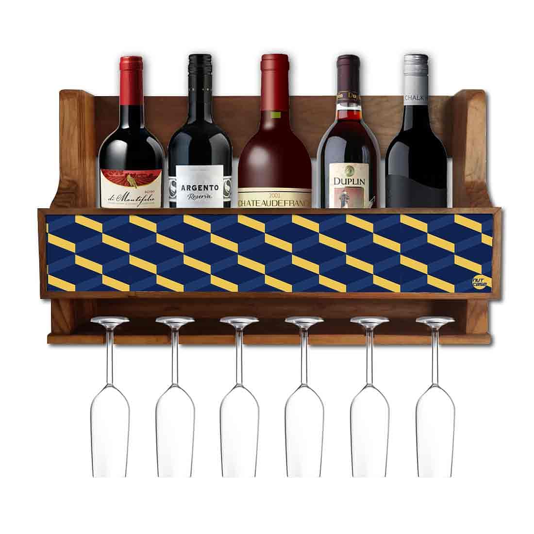 Nutcase Designer Wooden Wine Rack Gloss Holder, Teak Wood Wall Mounted Wine
Cabinet , 5 bottle Hangers for 6 Wine Glasses -