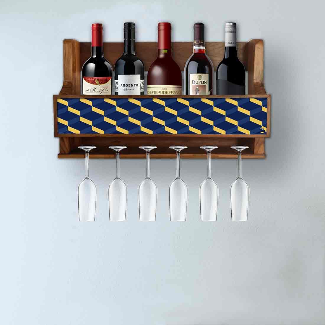 Nutcase Designer Wooden Wine Rack Gloss Holder, Teak Wood Wall Mounted Wine
Cabinet , 5 bottle Hangers for 6 Wine Glasses - - Image 3