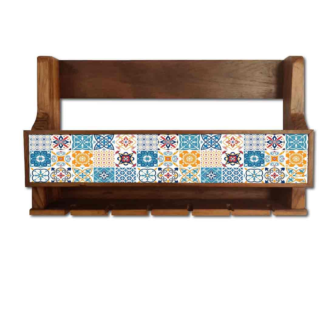 Designer Wooden Wall Mounted Wine Glass Rack Holder for 5 Bottles 6 Glasses - Spanish - Image 2