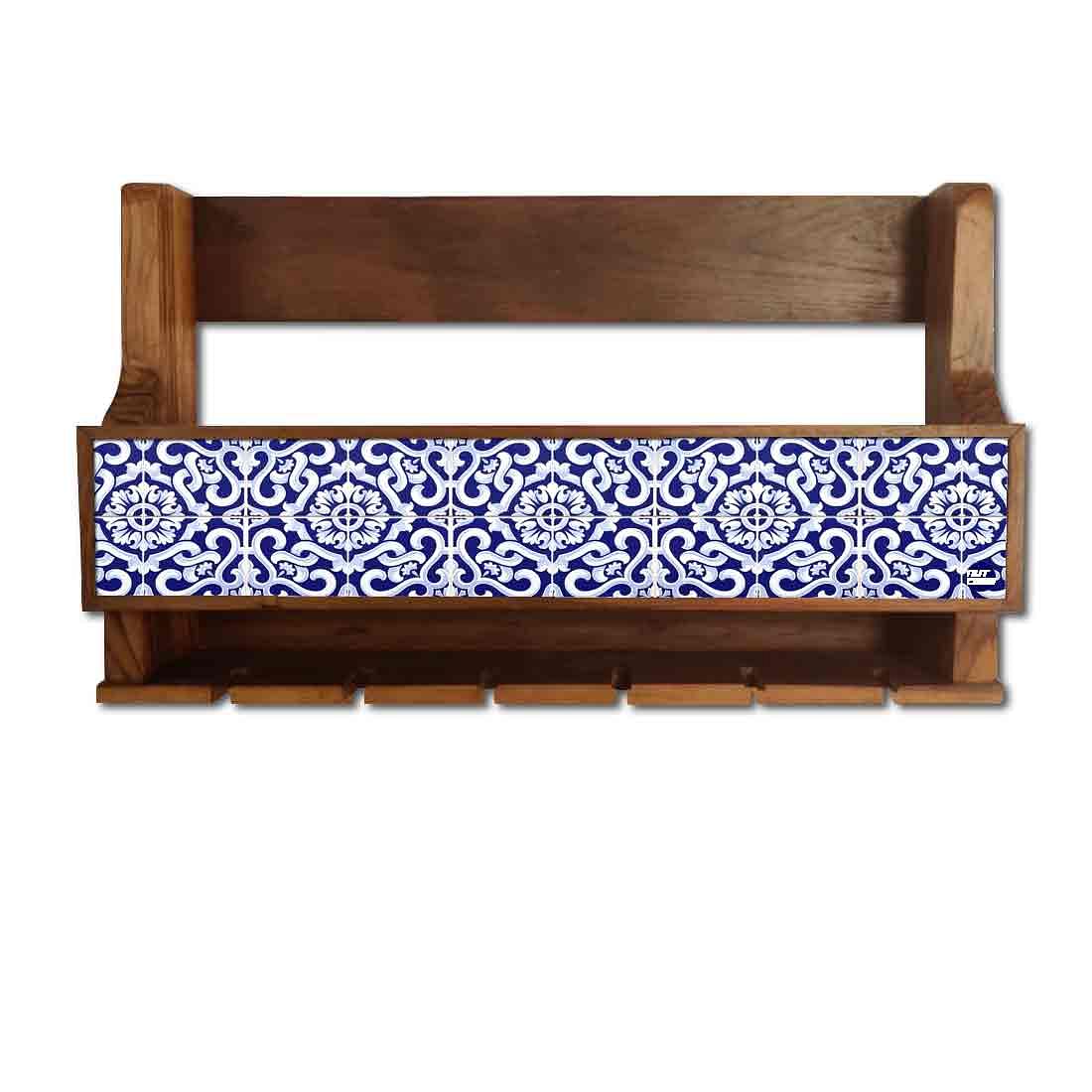 Nutcase Designer Wooden Wine Rack Gloss Holder, Teak Wood Wall Mounted Wine
 Cabinet , 5 bottle Hangers for 6 Wine Glasses - - Image 2