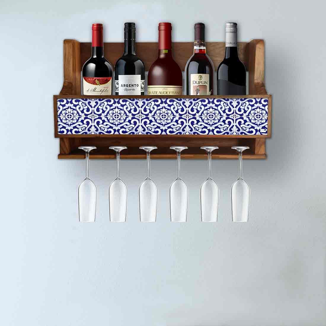 Nutcase Designer Wooden Wine Rack Gloss Holder, Teak Wood Wall Mounted Wine
 Cabinet , 5 bottle Hangers for 6 Wine Glasses - - Image 3