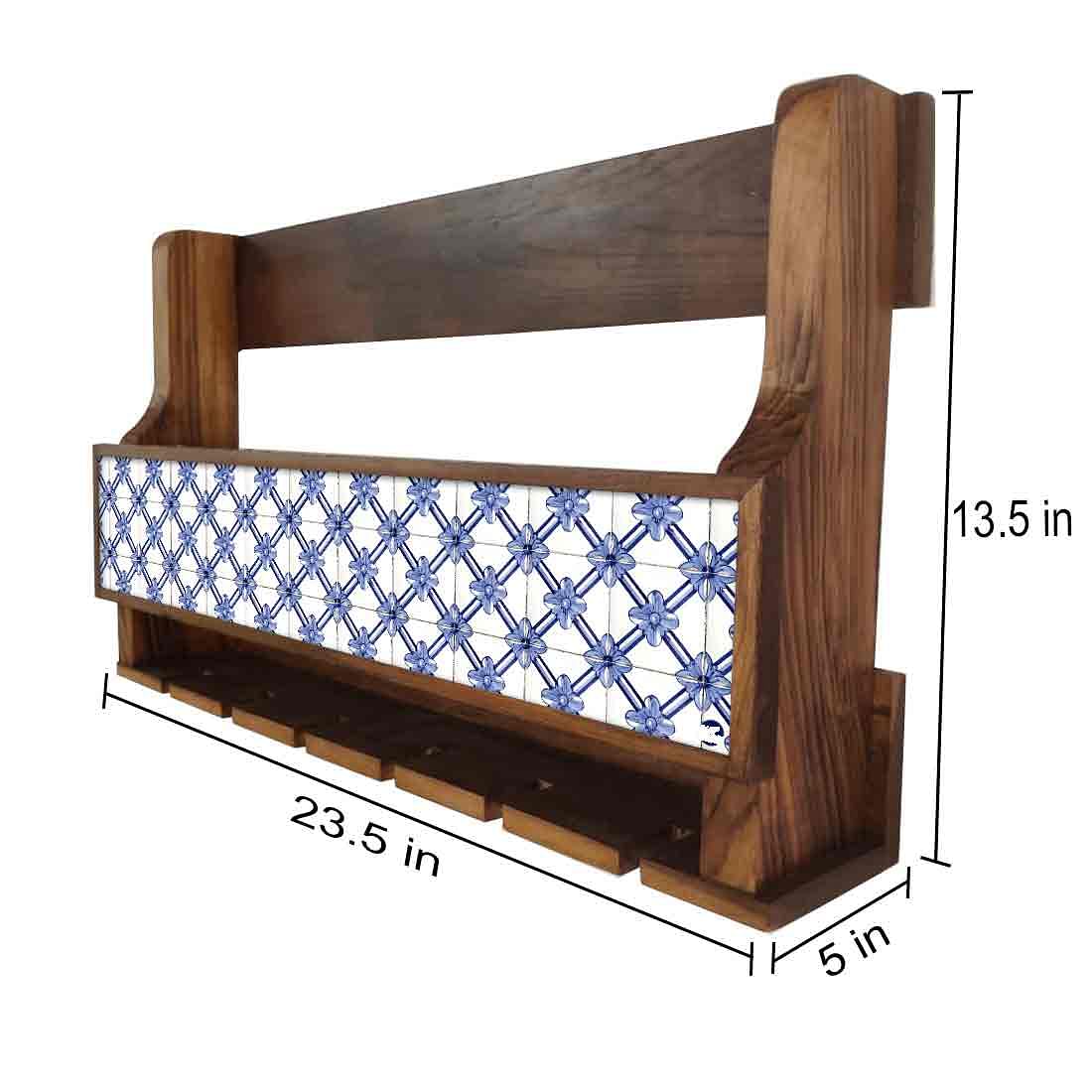 Wooden Wall Mounted Wine Glass Holder for Living Room - Stores 5 Bottles 6 Wine Glasses - Image 4