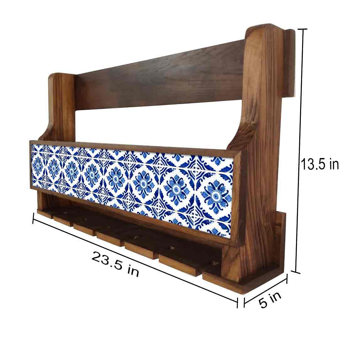 Nutcase Designer Wooden Wine Rack Gloss Holder, Teak Wood Wall Mounted Wine
Cabinet , 5 bottle Hangers for 6 Wine Glasses - - Image 4