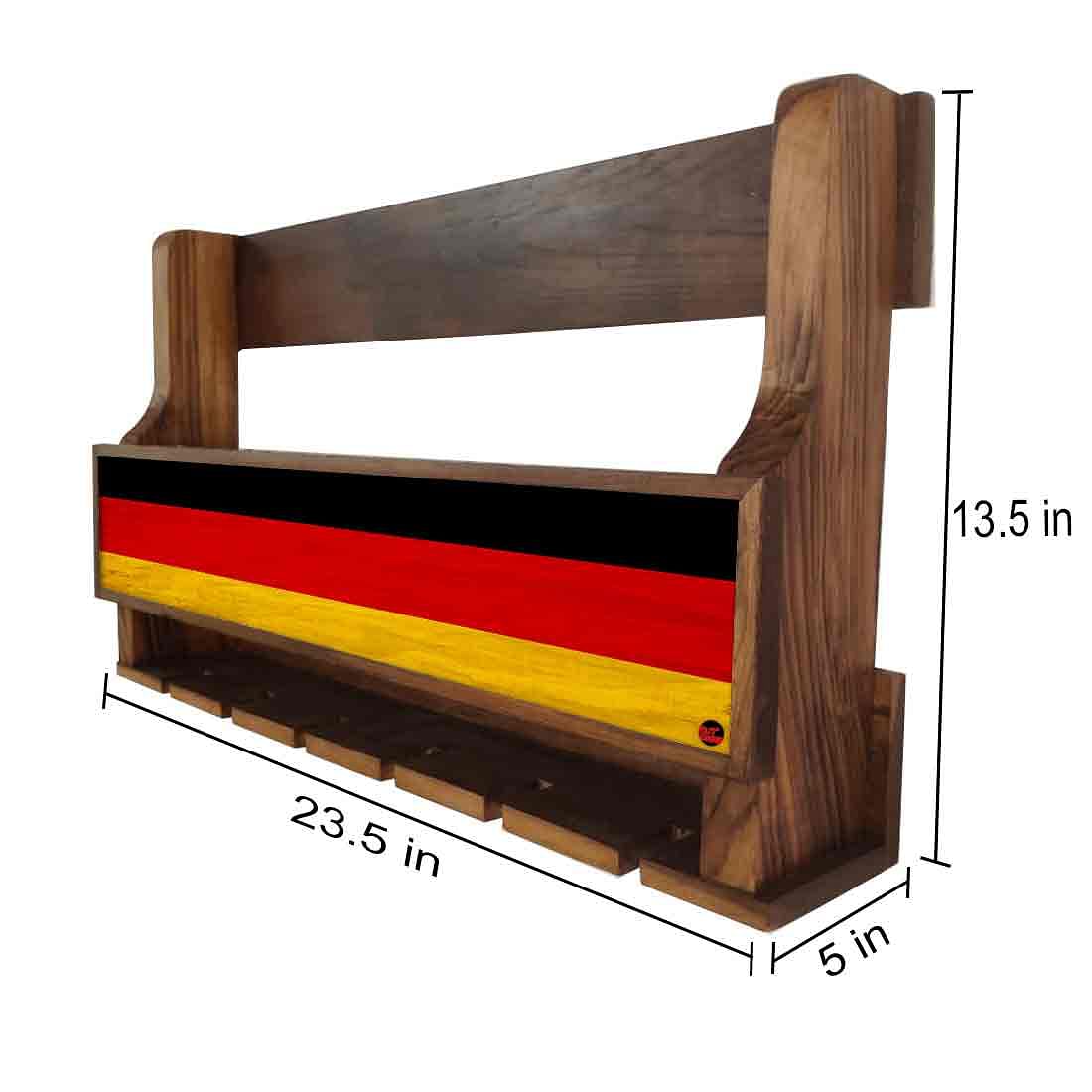 Nutcase Designer Wooden Wine Rack Gloss Holder, Teak Wood Wall Mounted Wine
Cabinet , 5 bottle Hangers for 6 Wine Glasses - - Image 4