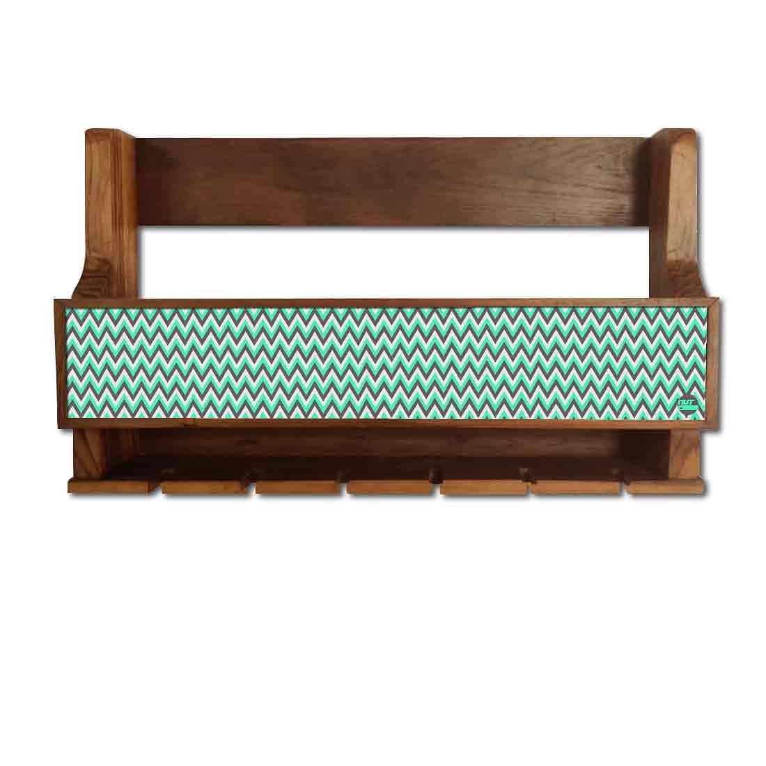 Nutcase Designer Wooden Wine Rack Gloss Holder, Teak Wood Wall Mounted Wine
 Cabinet , 5 bottle Hangers for 6 Wine Glasses - - Image 2