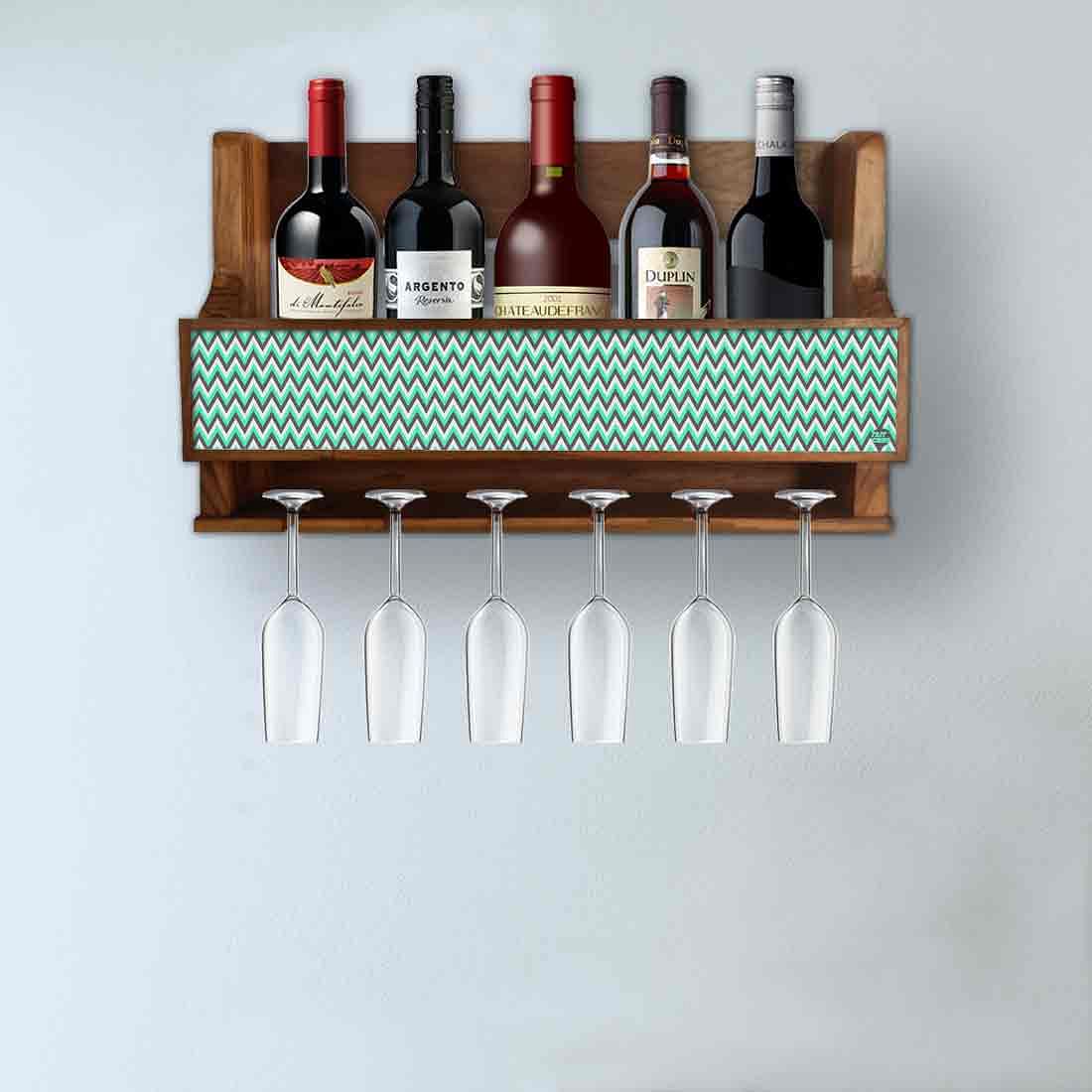 Nutcase Designer Wooden Wine Rack Gloss Holder, Teak Wood Wall Mounted Wine
 Cabinet , 5 bottle Hangers for 6 Wine Glasses - - Image 3