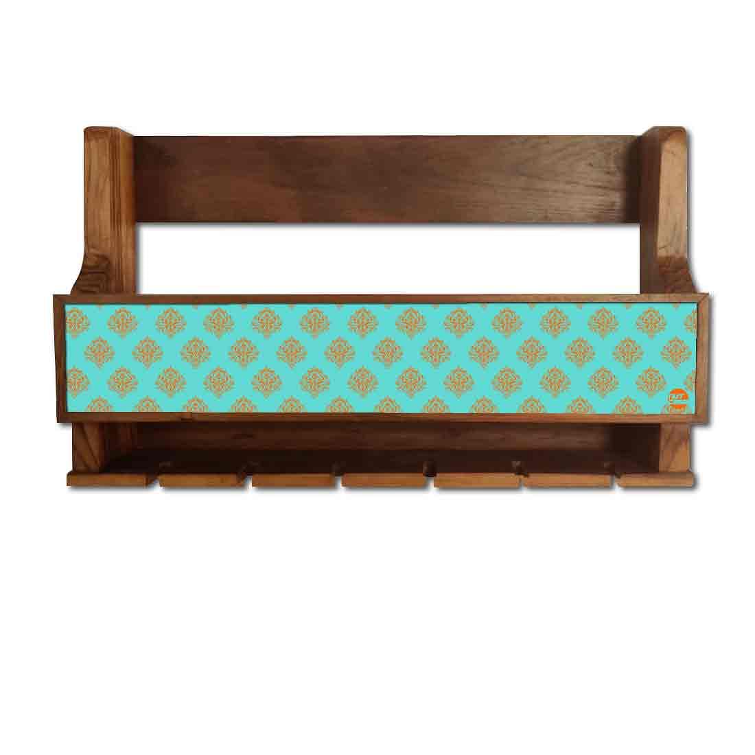 Nutcase Designer Wooden Wine Rack Gloss Holder, Teak Wood Wall Mounted Wine
Cabinet , 5 bottle Hangers for 6 Wine Glasses - - Image 2