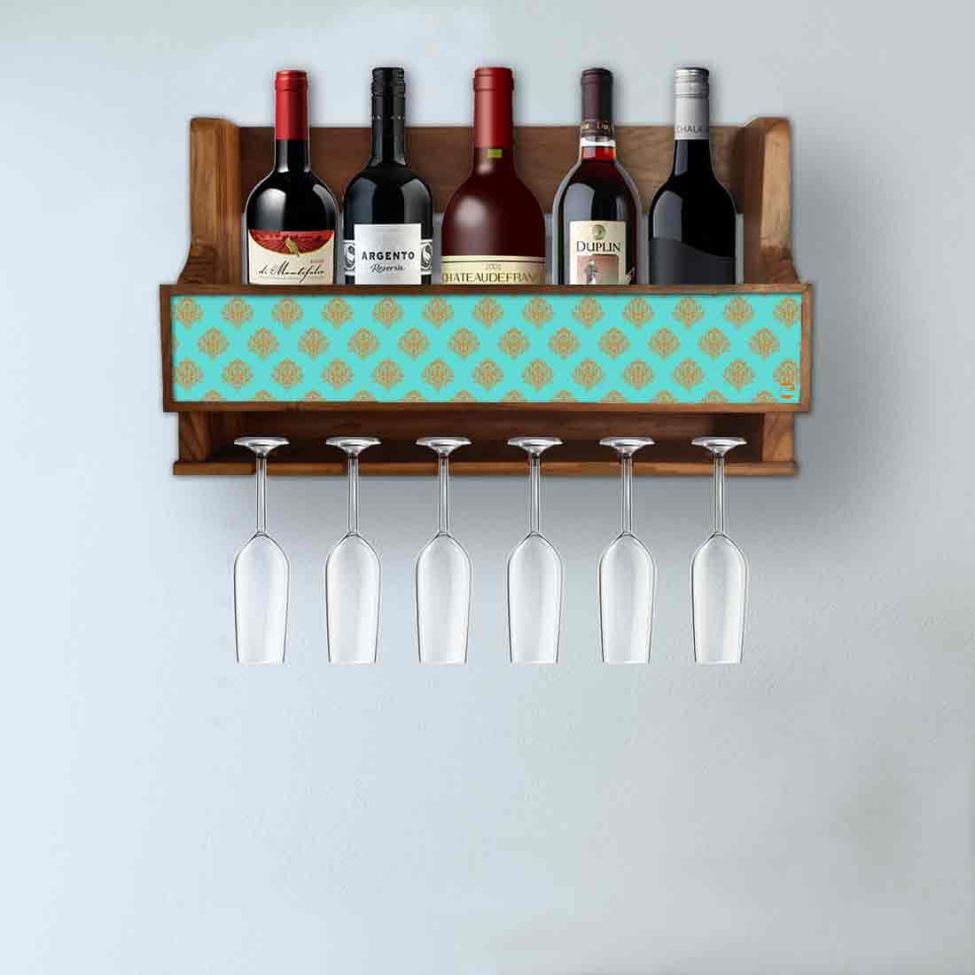 Nutcase Designer Wooden Wine Rack Gloss Holder, Teak Wood Wall Mounted Wine
Cabinet , 5 bottle Hangers for 6 Wine Glasses - - Image 3