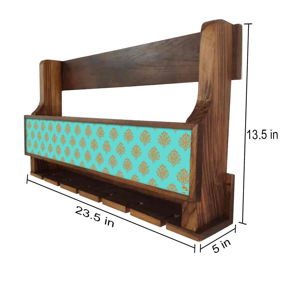 Nutcase Designer Wooden Wine Rack Gloss Holder, Teak Wood Wall Mounted Wine
Cabinet , 5 bottle Hangers for 6 Wine Glasses - - Image 4