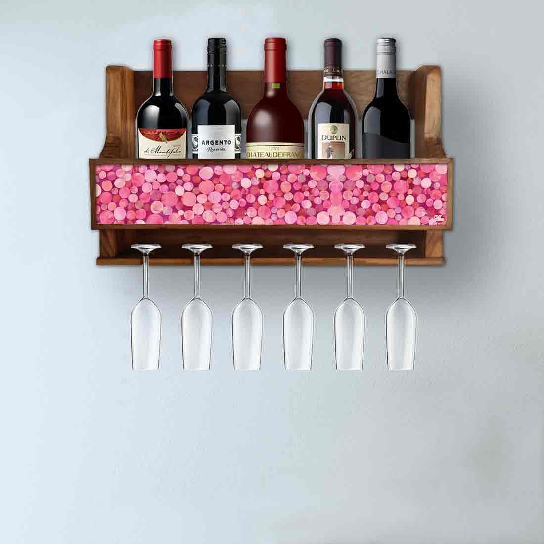 Nutcase Designer Wooden Wine Rack Gloss Holder, Teak Wood Wall Mounted Wine
Cabinet , 5 bottle Hangers for 6 Wine Glasses - - Image 3