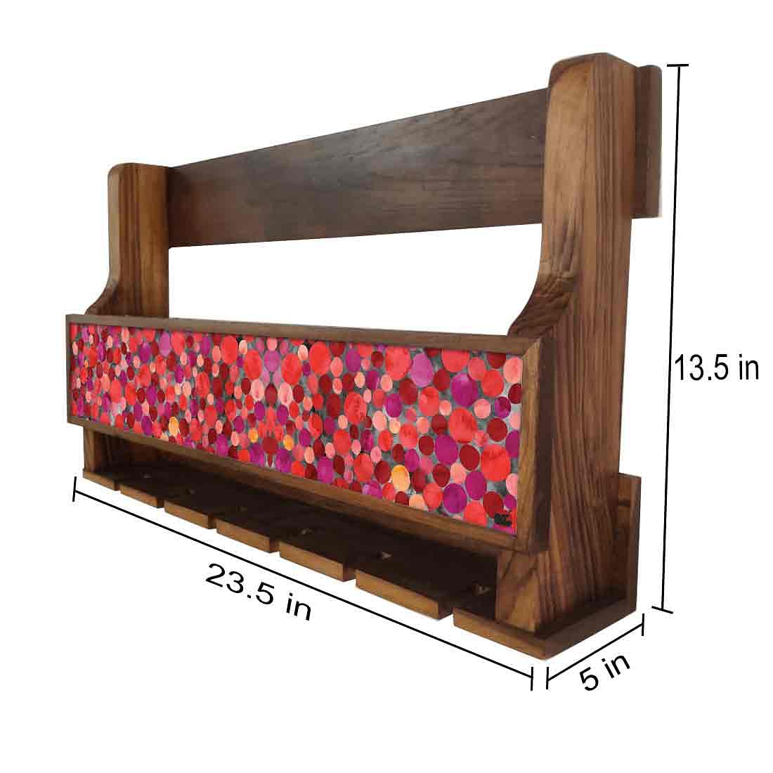 Nutcase Designer Wooden Wine Rack Gloss Holder, Teak Wood Wall Mounted Wine
Cabinet , 5 bottle Hangers for 6 Wine Glasses - - Image 4
