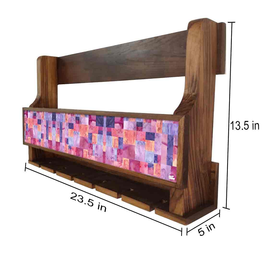 Nutcase Designer Wooden Wine Rack Gloss Holder, Teak Wood Wall Mounted Wine
Cabinet , 5 bottle Hangers for 6 Wine Glasses - - Image 4