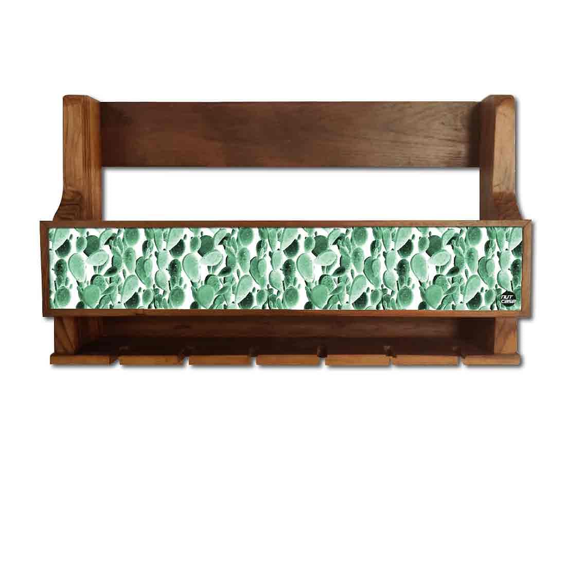 Nutcase Designer Wooden Wine Rack Gloss Holder, Teak Wood Wall Mounted Wine
Cabinet , 5 bottle Hangers for 6 Wine Glasses - - Image 2