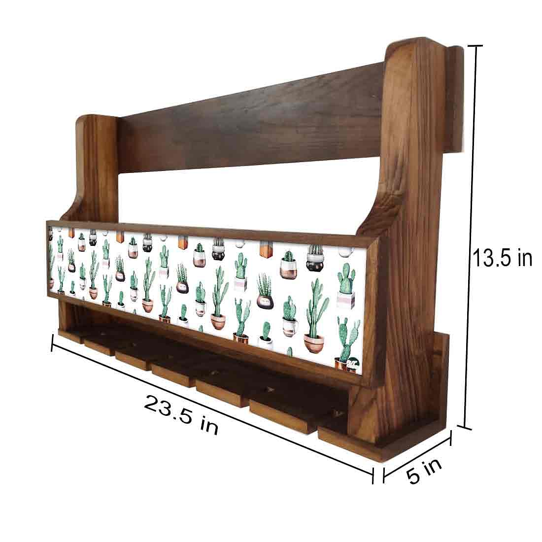 Nutcase Designer Wooden Wine Rack Gloss Holder, Teak Wood Wall Mounted Wine
Cabinet , 5 bottle Hangers for 6 Wine Glasses - - Image 4