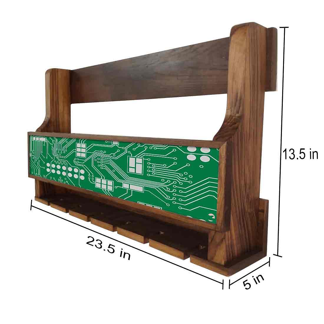 Nutcase Designer Wooden Wine Rack Gloss Holder, Teak Wood Wall Mounted Wine
Cabinet , 5 bottle Hangers for 6 Wine Glasses - - Image 4