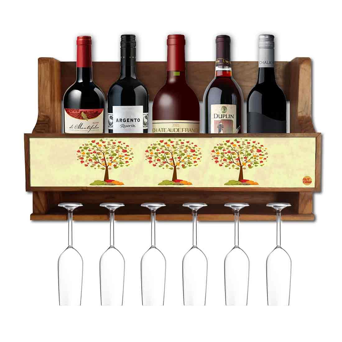 Nutcase Designer Wooden Wine Rack Gloss Holder, Teak Wood Wall Mounted Wine
Cabinet , 5 bottle Hangers for 6 Wine Glasses -