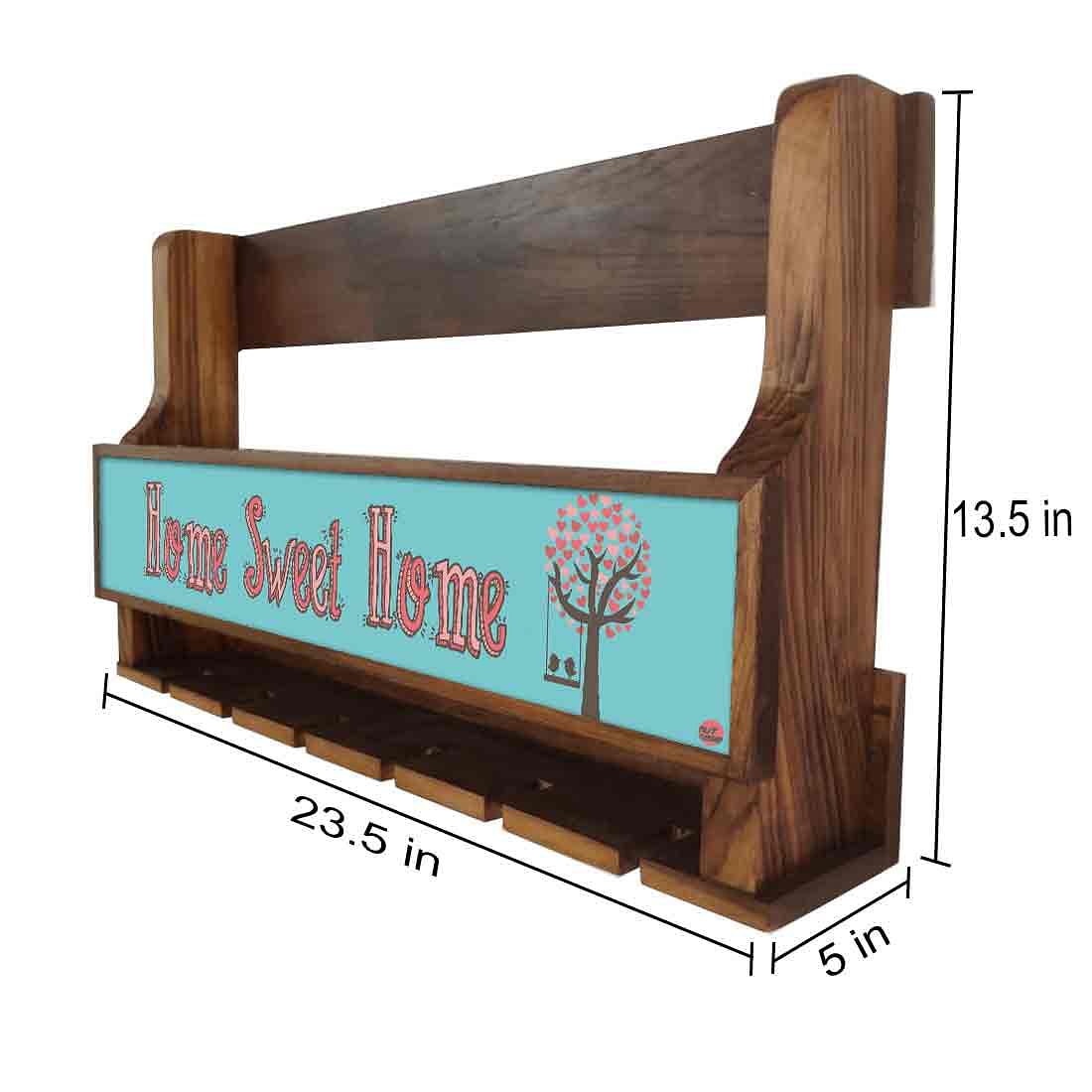 Designer Wooden Wall Wine Bottle Holder for Living Room 5 Bottles 6 Glasses - Sweet Home - Image 4