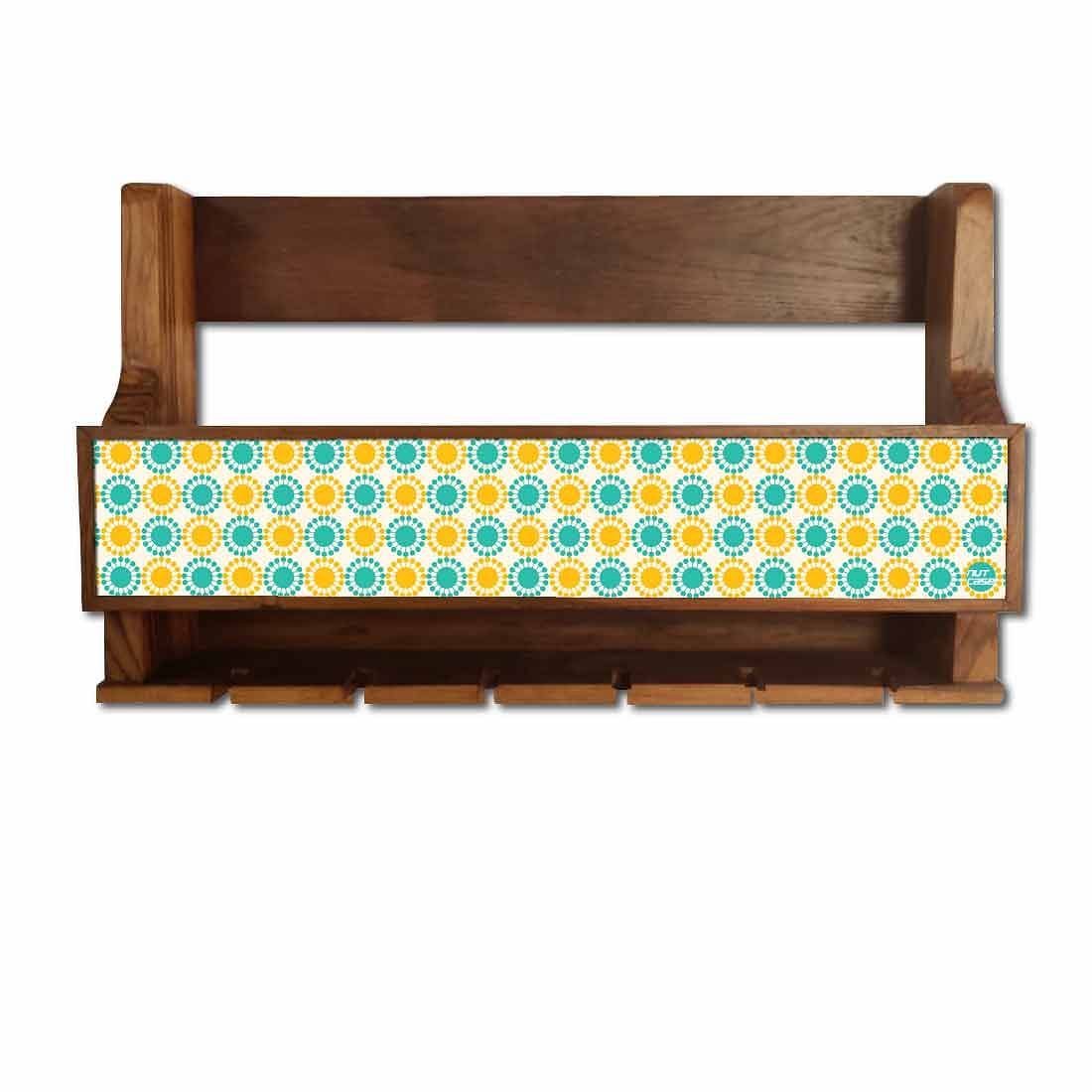 Nutcase Wooden Wine Rack Glass Holder Wood Wall Mounted Mini Bar Cabinet-Yellow Blue Polka - Image 2