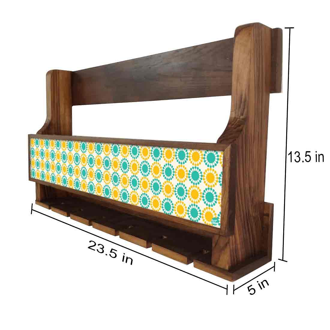 Nutcase Wooden Wine Rack Glass Holder Wood Wall Mounted Mini Bar Cabinet-Yellow Blue Polka - Image 4