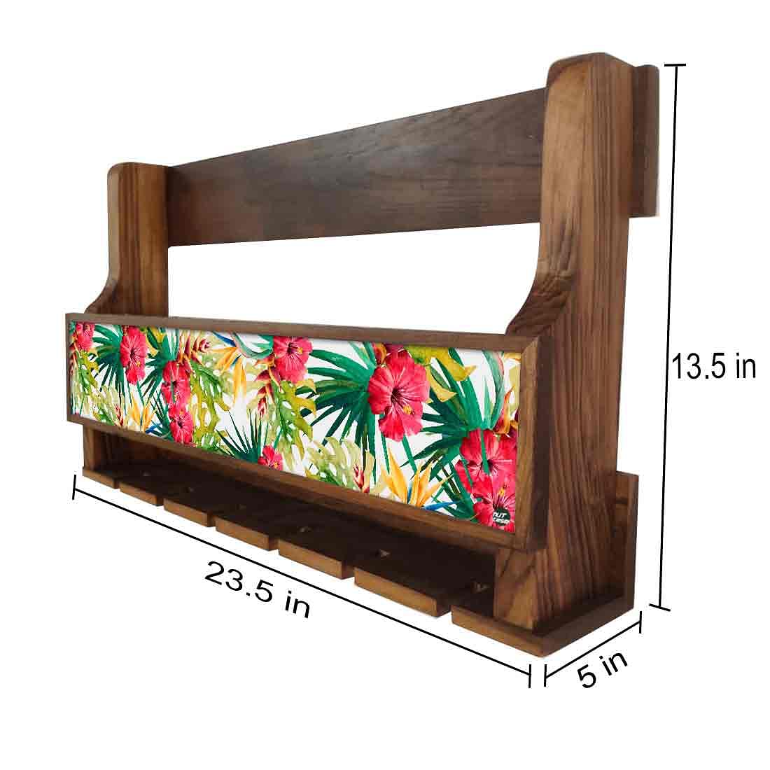 Wooden Wall Mounted Wine Glass Holder for Living Room - Stores 5 bottles 6 Wine Glasses-Floral Garden - Image 4