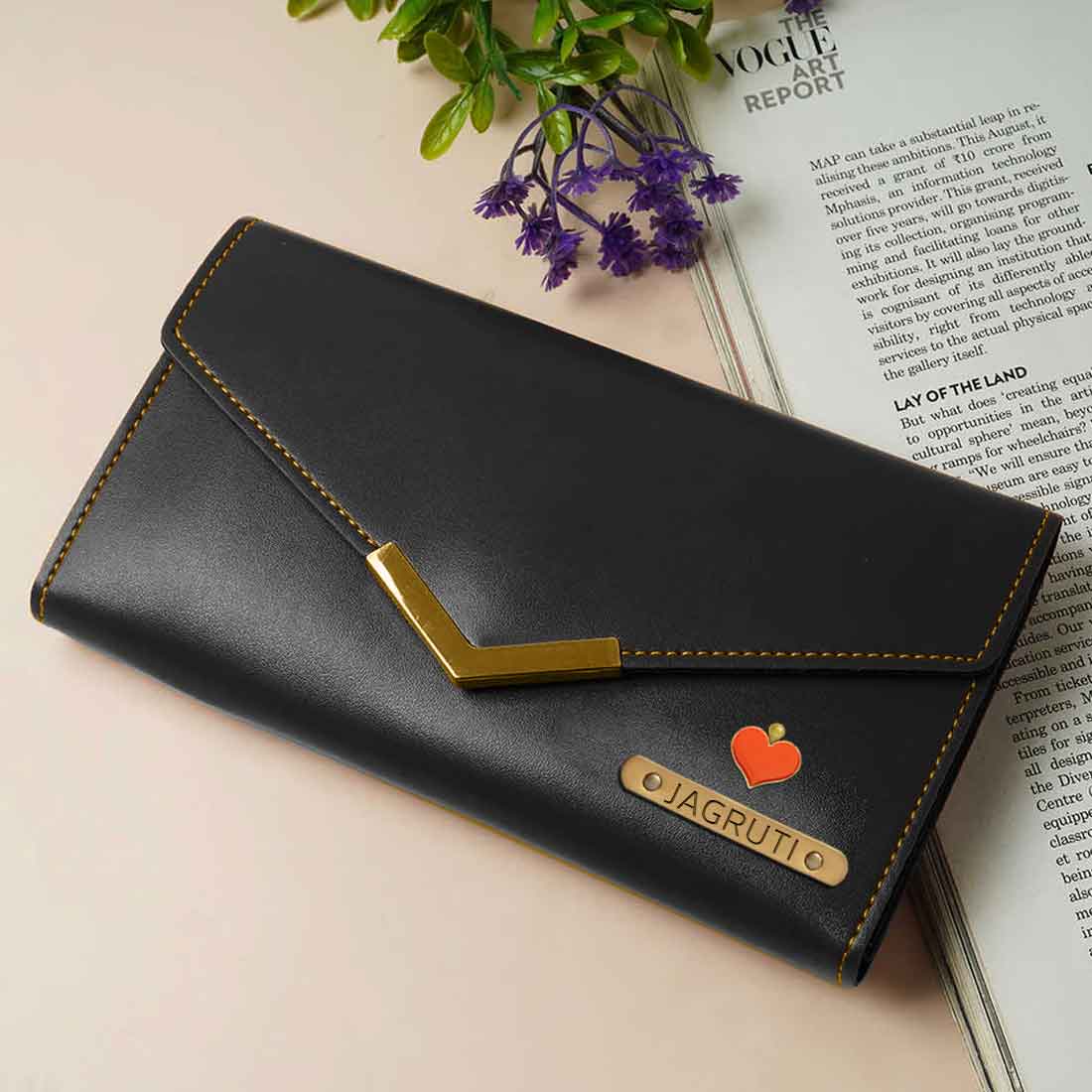 Womens Personalised Wallet with Charms - Faux Leather Clutch Purses for Ladies