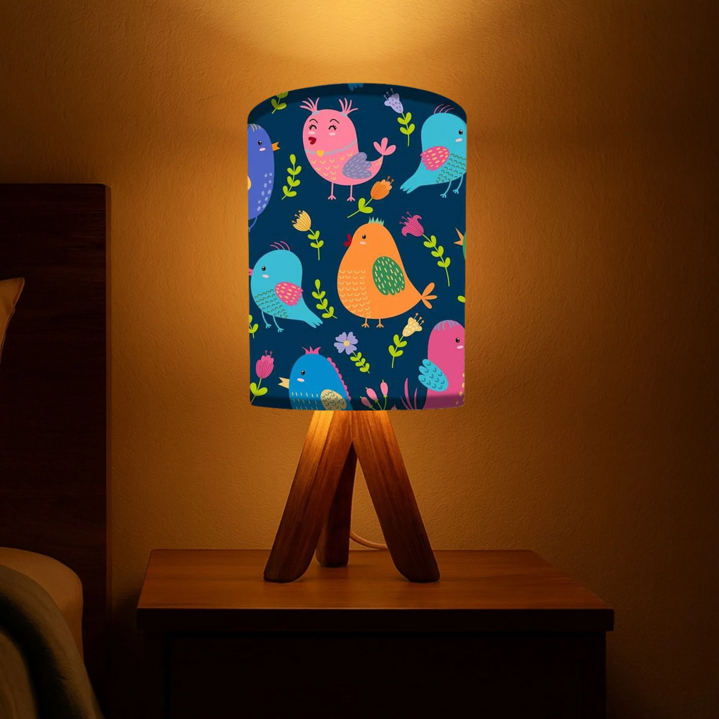 Mini Lamp for Kids Room-Wooden Tripod Light with 3w LED Bulb Included