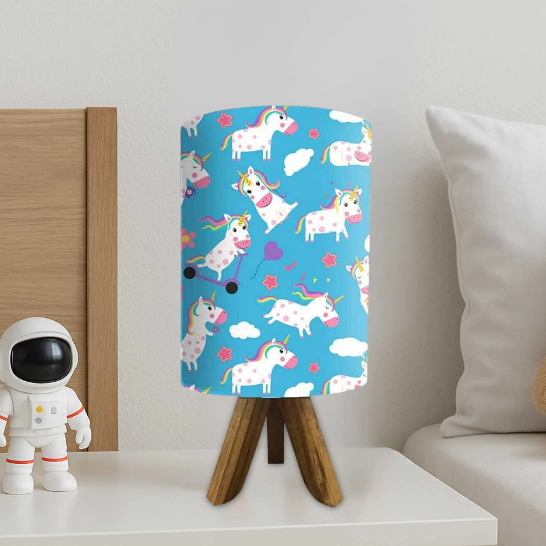 Unicorn Small Wooden Tripod Table Lamp-Kids Lamps (3W LED Bulb Included) - Image 2
