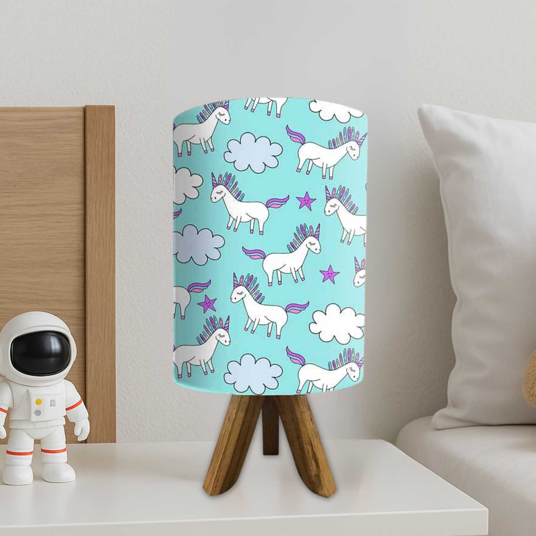 Wooden Tripod Table Lamp For Bedroom - Unicorn and Stars (3W LED Bulb Included) - Image 2