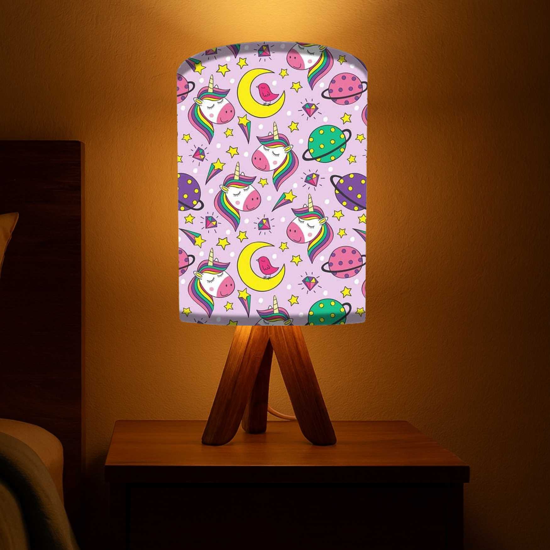 Wooden Table Lamp For Bedroom-Pink Unicorn (3W LED Bulb Included)