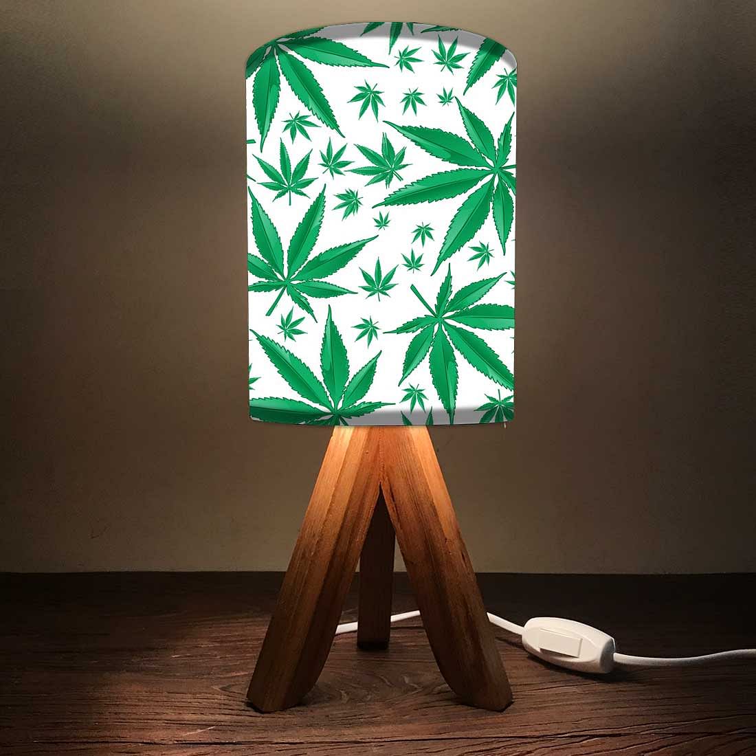 Wooden Side Table Lamps For Bedroom-Herbs Leaves (3W LED Bulb Included)