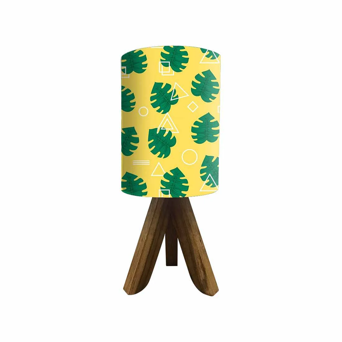 Wooden Tripod Table Lamp For Bedroom-Monstera Designs Yellow (3W LED Bulb Included) - Image 2