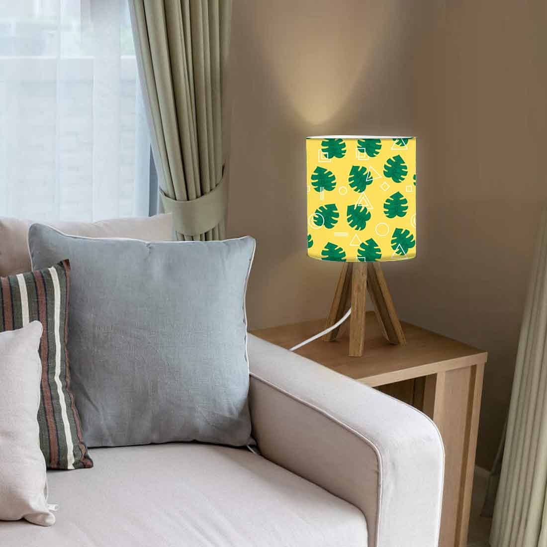 Wooden Tripod Table Lamp For Bedroom-Monstera Designs Yellow (3W LED Bulb Included) - Image 3