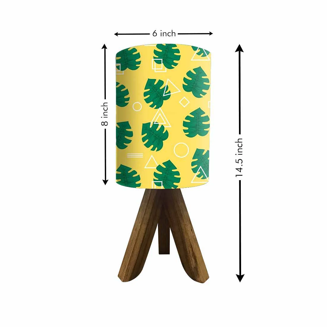 Wooden Tripod Table Lamp For Bedroom-Monstera Designs Yellow (3W LED Bulb Included) - Image 5