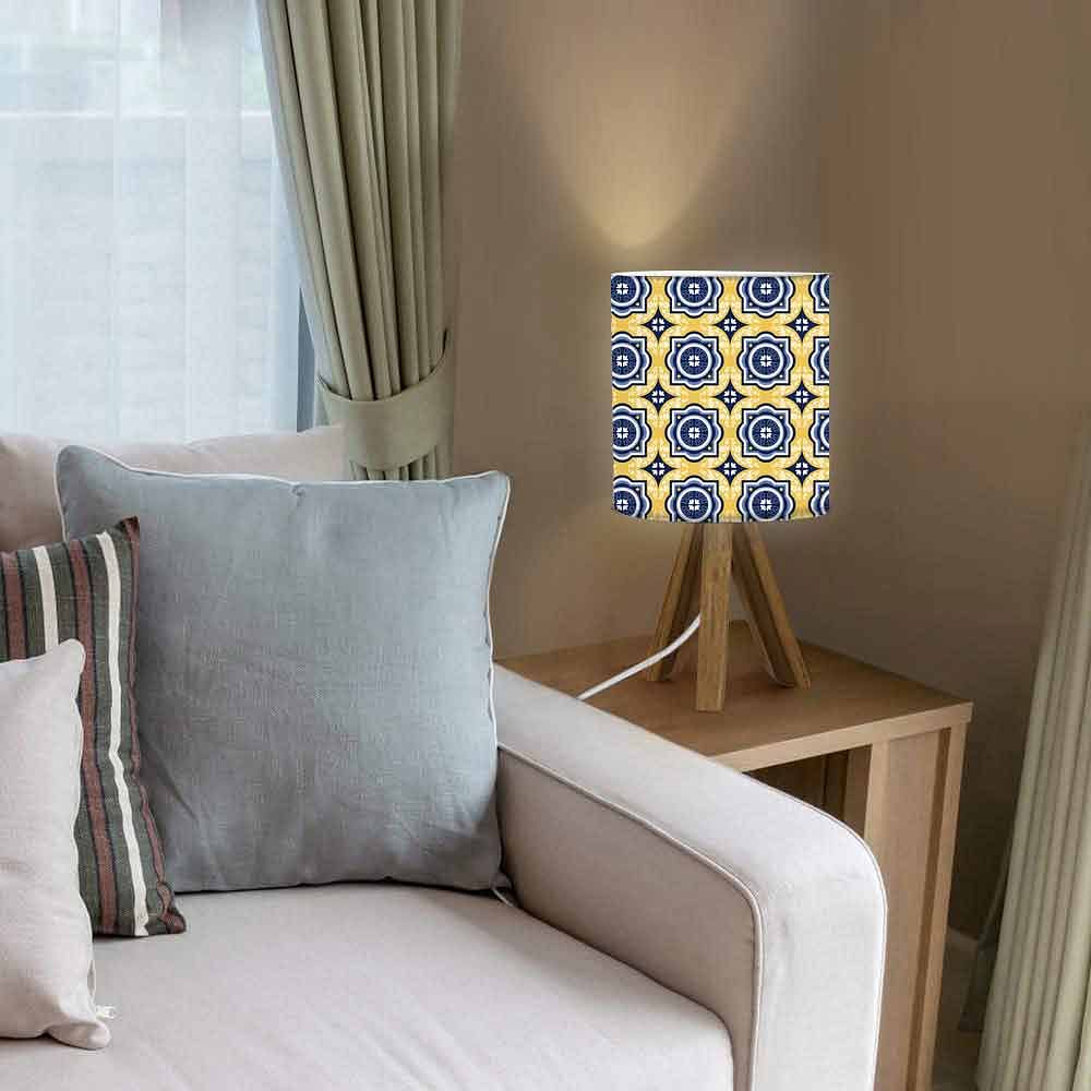 Wooden Table Lamp For Bedroom-Yellow Tiles Design (3W LED Bulb Included) - Image 3