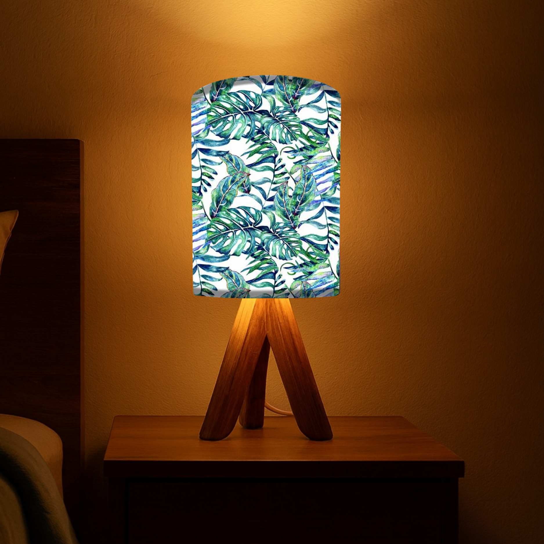 Wooden Study Table Lamp For Bedroom-Leaves (3W LED Bulb Included)