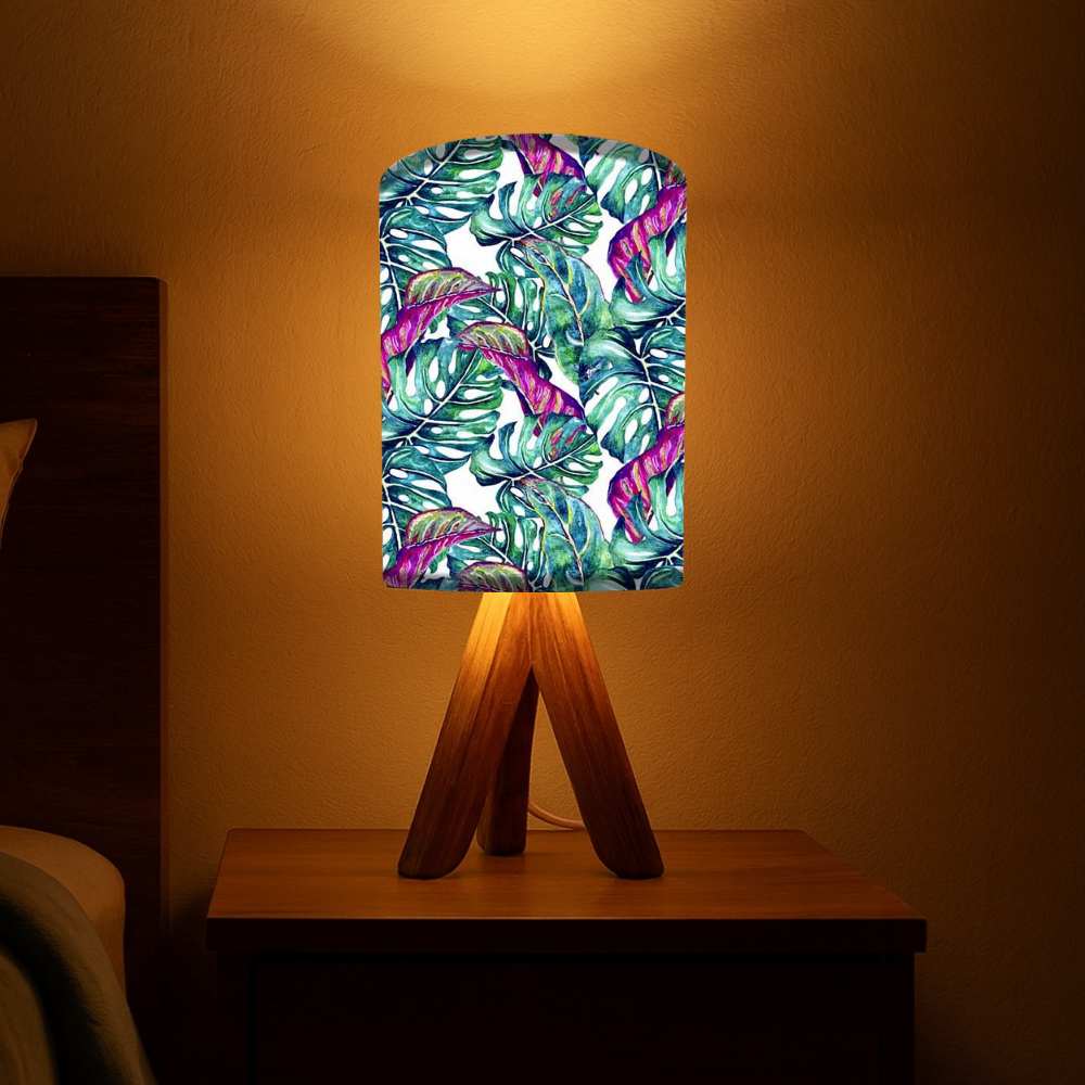 Wood Base Table Lamps For Bedroom-Pink Leaves (3W LED Bulb Included)