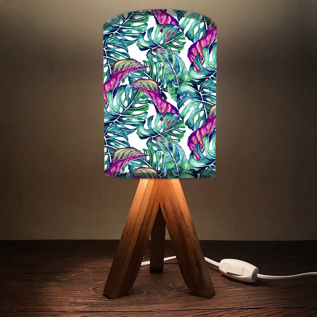 Wood Base Table Lamps For Bedroom-Pink Leaves (3W LED Bulb Included) - Image 2