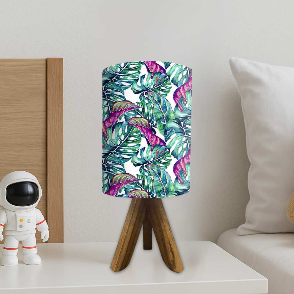 Wood Base Table Lamps For Bedroom-Pink Leaves (3W LED Bulb Included) - Image 3