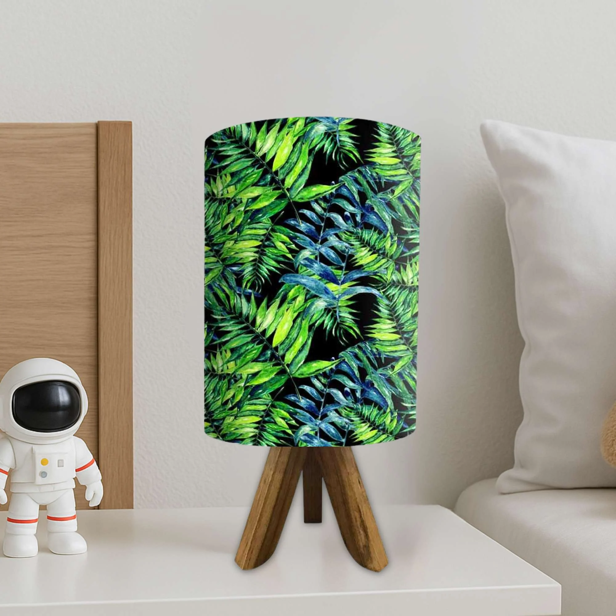 Wooden Lamp Table For Bedroom-Dark Green Leaves (3W LED Bulb Included) - Image 2