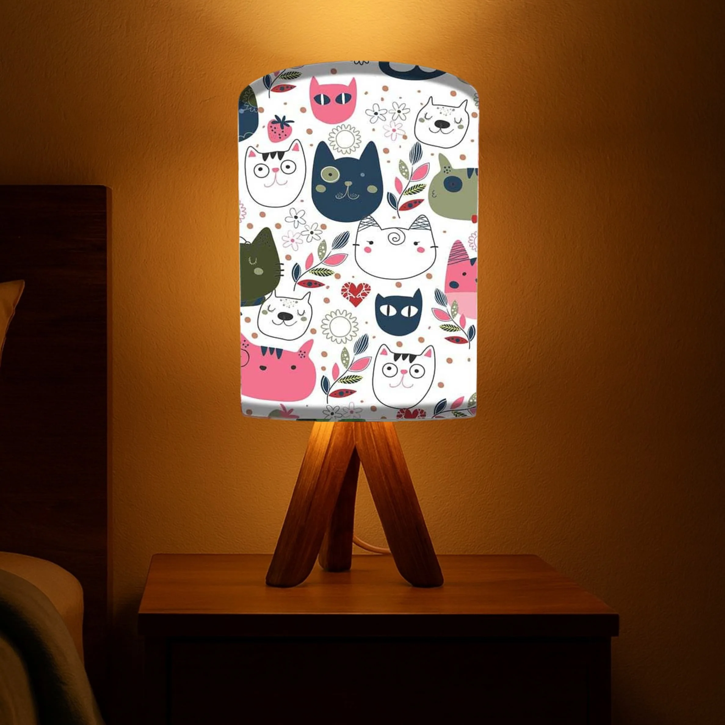 Wooden Stick Lamp For Bedroom-Cute Cats (3W LED Bulb Included)