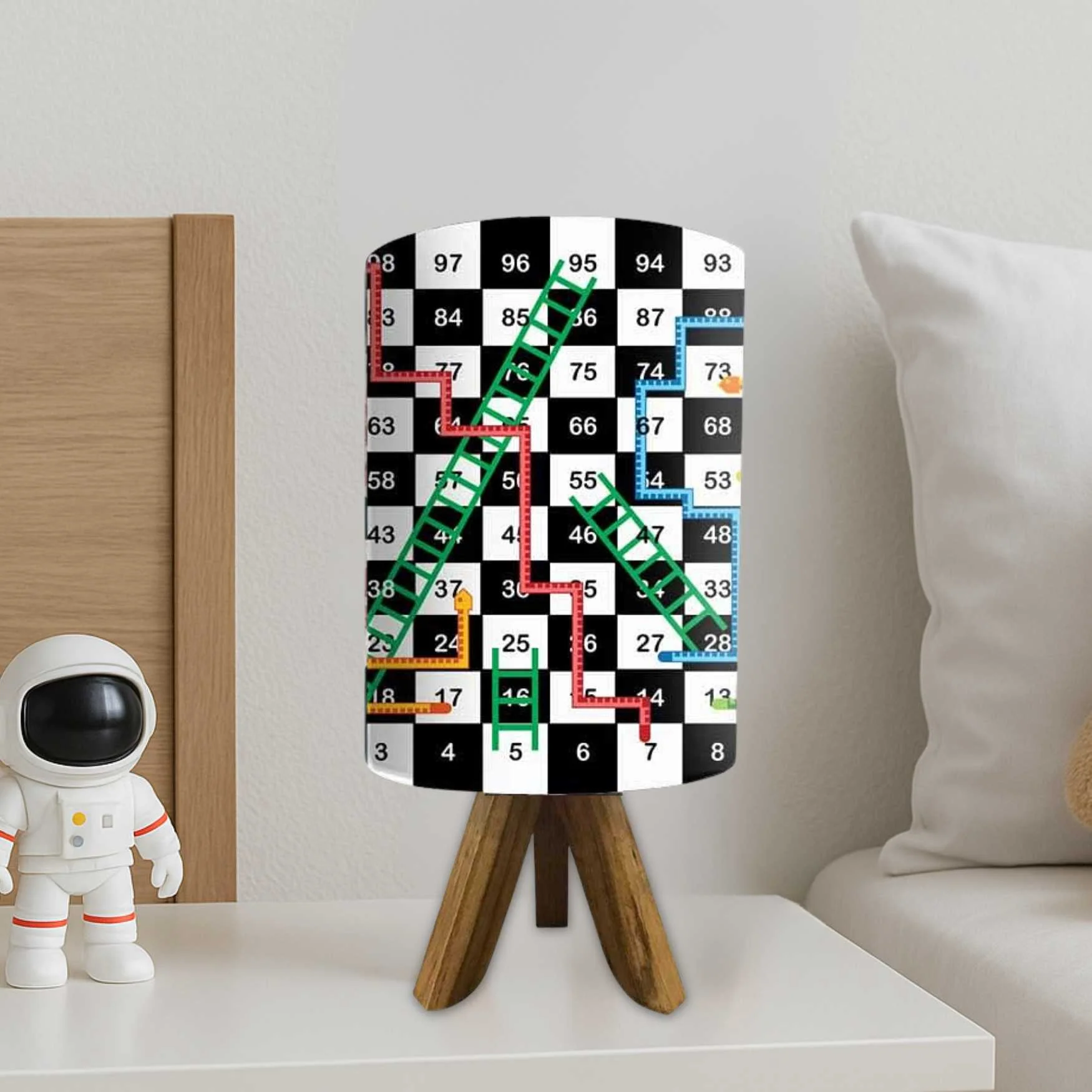 Natural Wood Table Lamp For Bedroom - Snake & Ladder (3W LED Bulb Included) - Image 2
