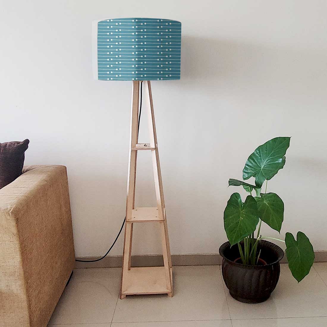 Blue Tall Lamp Wooden Lamp Light for Bedside Room