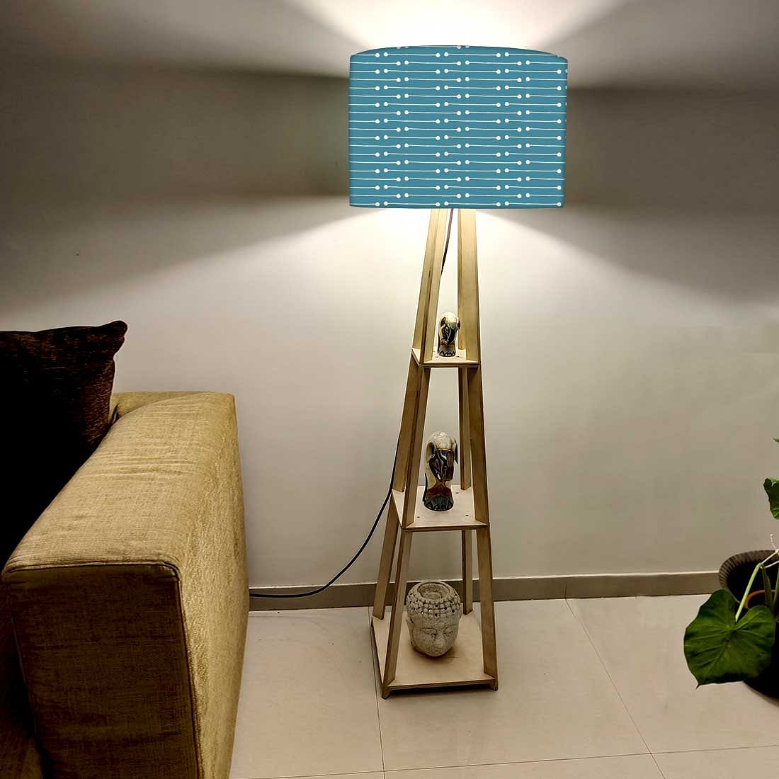 Blue Tall Lamp Wooden Lamp Light for Bedside Room - Image 2
