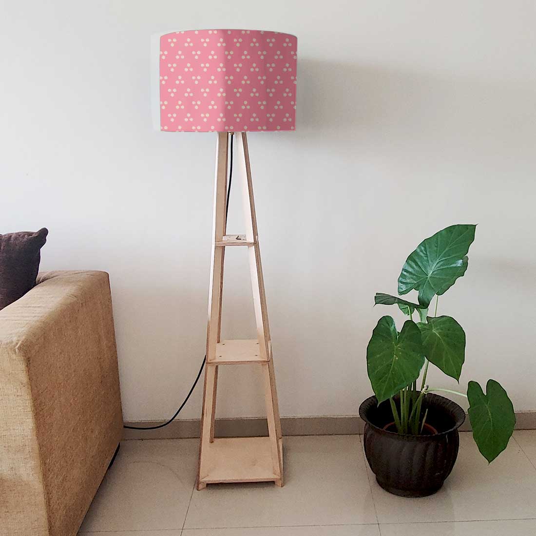 Tripod Wooden Floor Lamps for Bedroom - Pink Dots