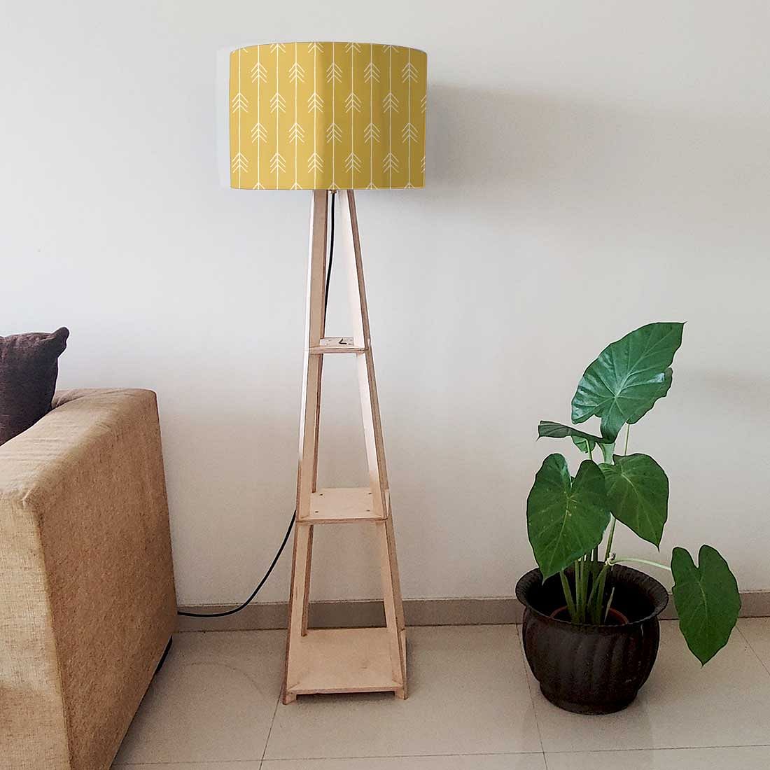 Yellow Wooden Floor Lamps with Shelf for Bedroom