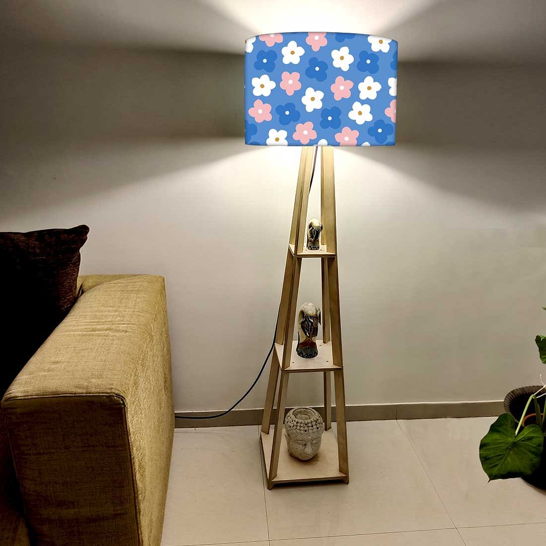Standing Tripod Lamp - Blue Pink Flowers - Image 2