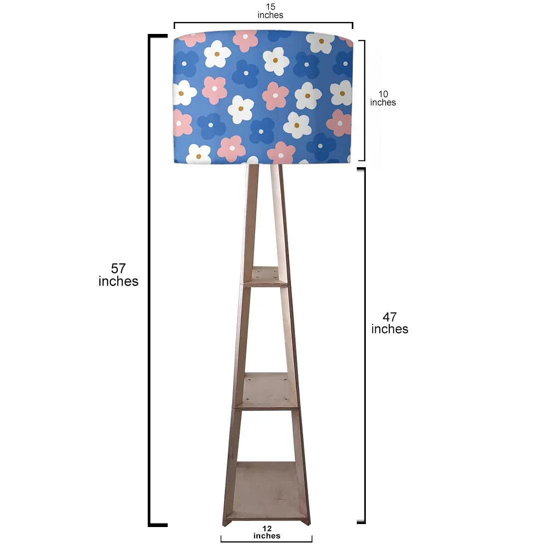 Standing Tripod Lamp - Blue Pink Flowers - Image 3