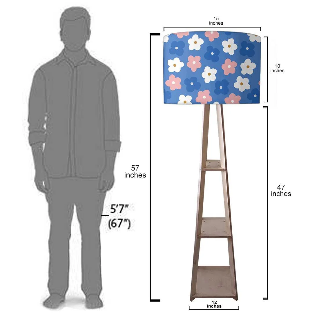 Standing Tripod Lamp - Blue Pink Flowers - Image 7